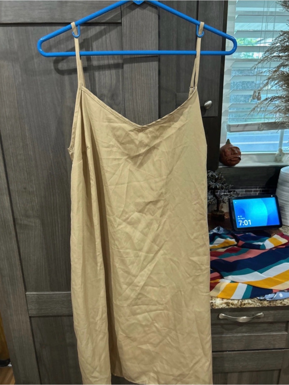 Beige Lightweight Slip Mini Dress with Adjustable Straps